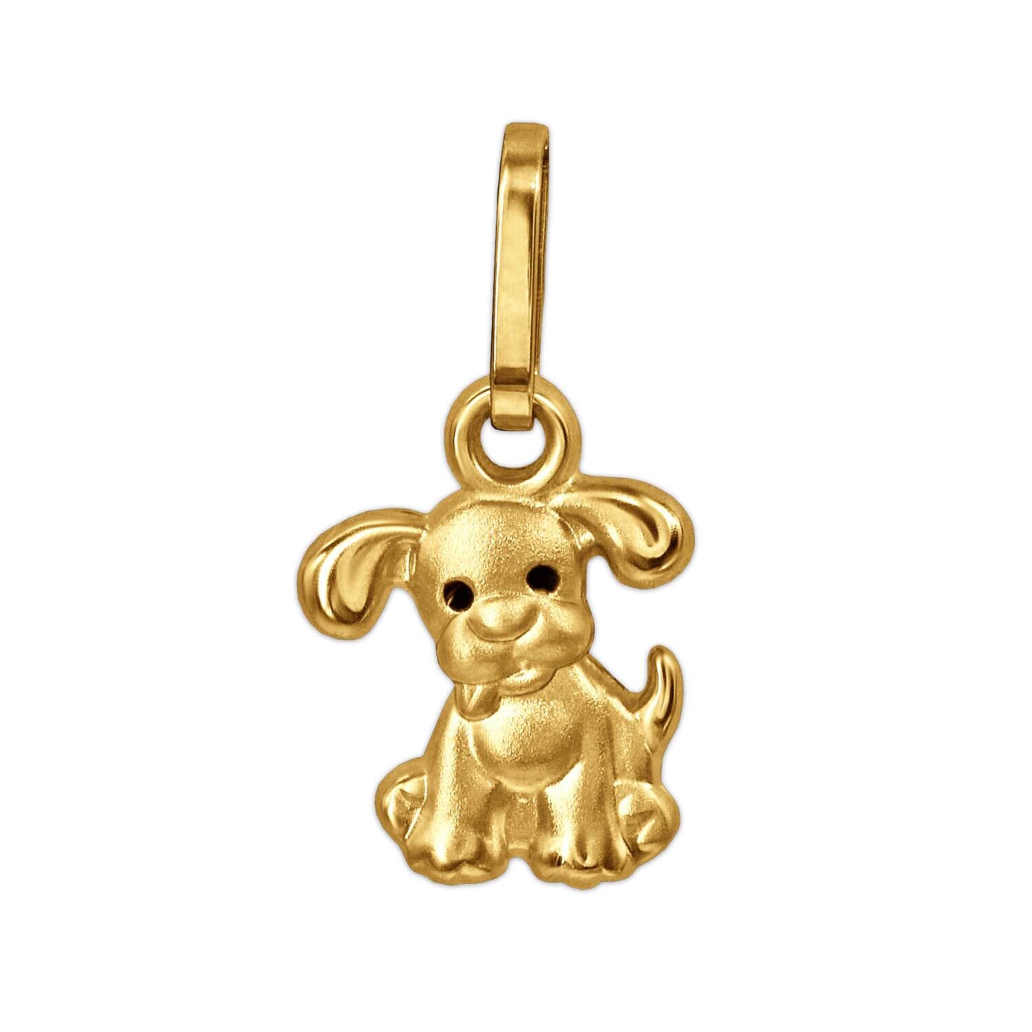 Goldener Anh&auml;nger Mini Hund 8 mm mit Augen schwarz lackiert 333 Gold