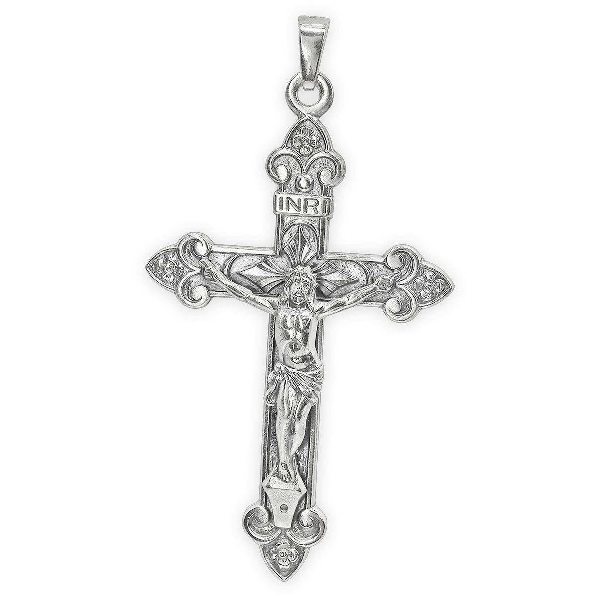 Silbernes Kreuz Anh&auml;nger Jesus Barock Stil gl&auml;nzend Echt Silber 925