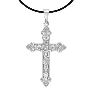 Silbernes Kreuz Anhänger Jesus Barock Stil glänzend Echt Silber 925