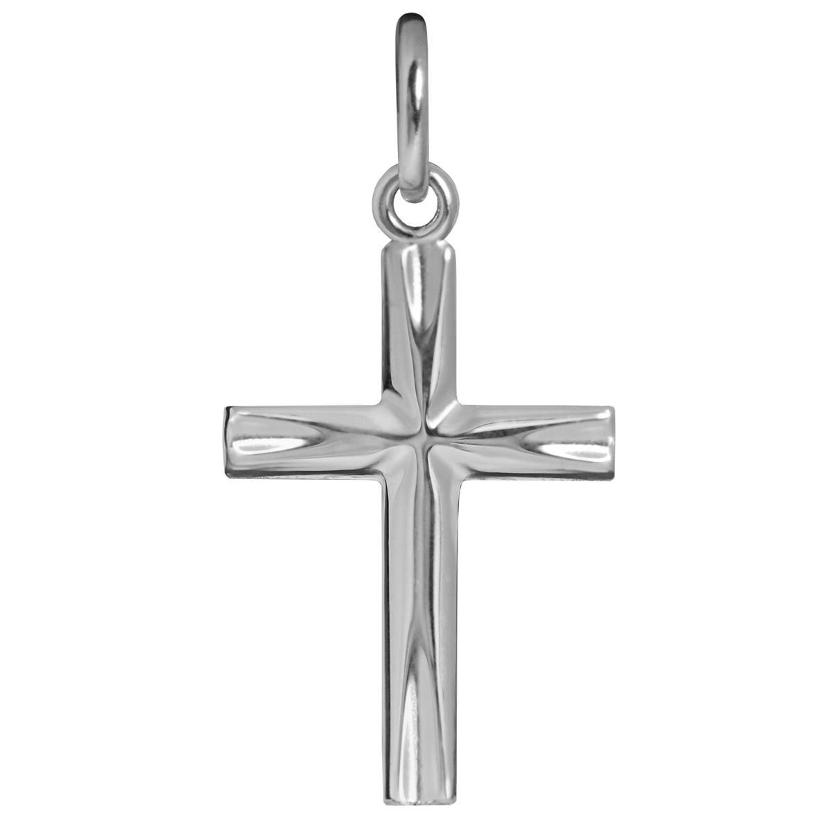 Silberner Anhänger feines Kreuz 17 mm glänzend Enden elegant eingekerbt Echt Silber 925