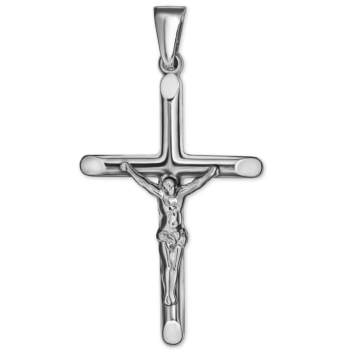 Silberner Anh&auml;nger Jesus Kreuz 27 mm sch&ouml;ne plastische Form Enden abgeflacht Echt Silber 925