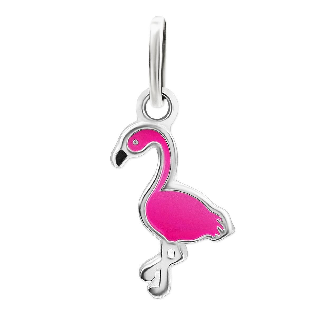 Flamingo Anhänger klein pink Lack Echt Silber 925