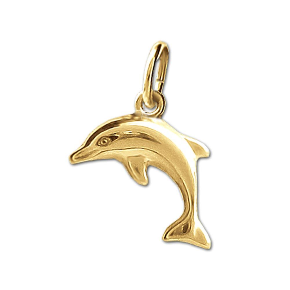 Goldener Delfin Anhänger 12 mm springend beidseitig plastisch glänzend 333 Gelbgold 8 Karat