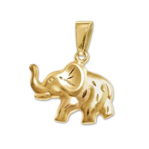 Goldener Elefant Anhänger 16 mm glänzend und eine Seite matt diamantiert 333 Gold