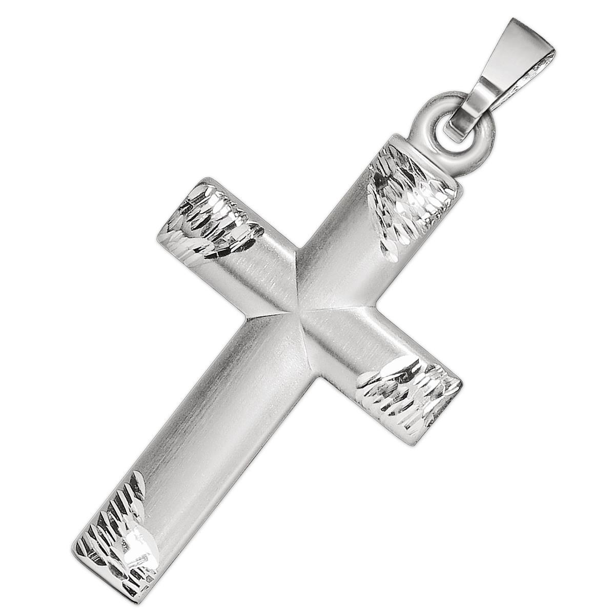 Silberner Anhänger Kreuz 20 x 13 mm seidenmatt halbrund gewölbte Form mit Enden diamantiert glänzend STERLING SILBER 925