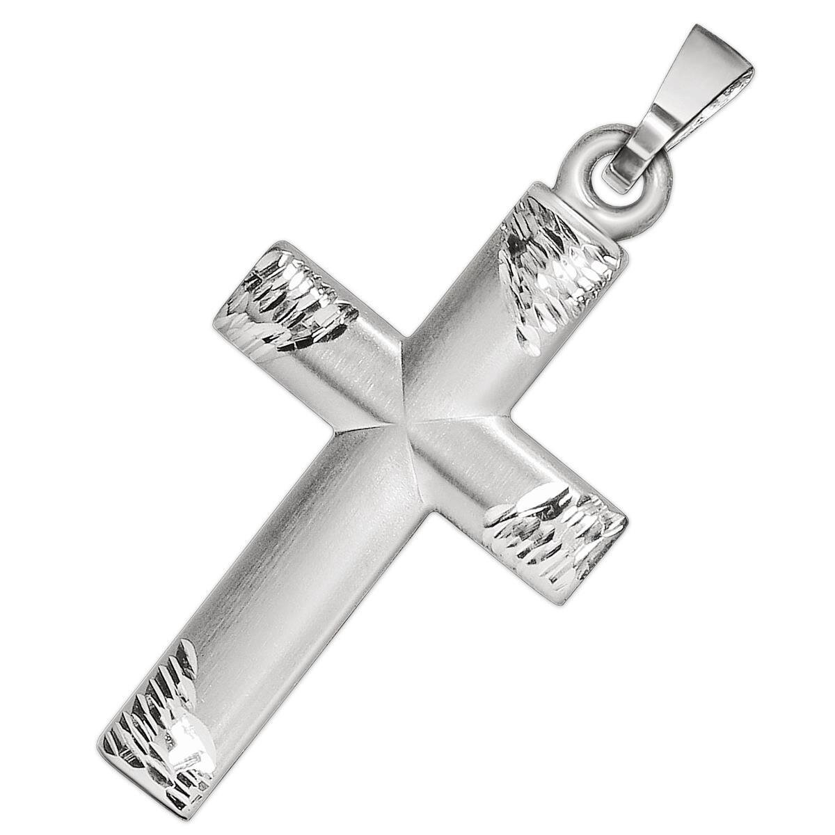 Silbernes Kreuz 20 x 13 mm halbrund Form mit Enden diamantiert Echt Silber 925