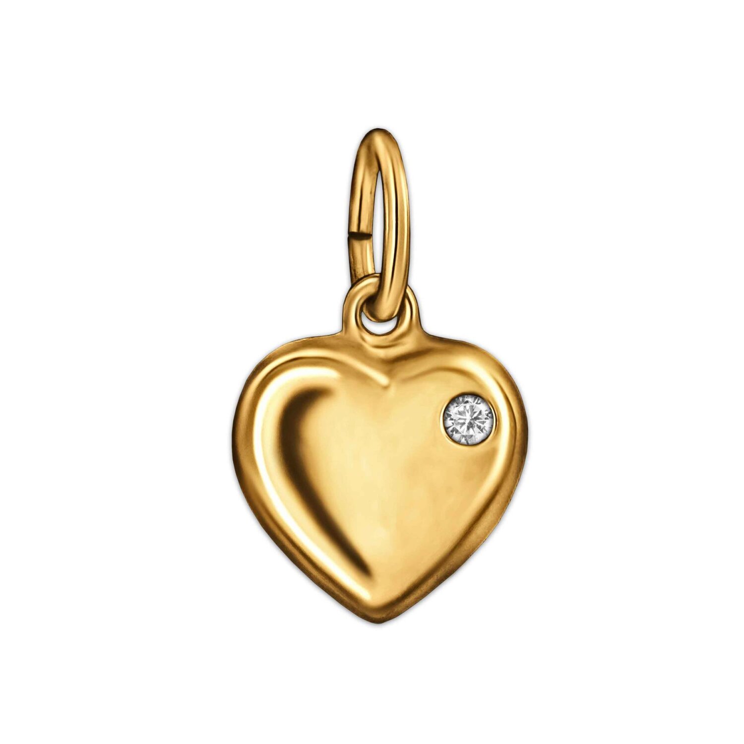 Goldenes Herz 8 mm mit 1 Zirkonia rechts oben im Herzbogen 333 Gold