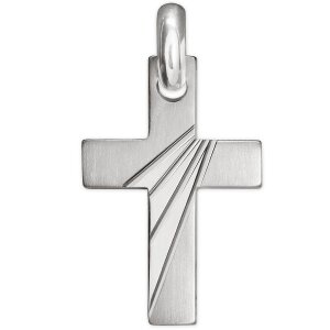 Silbernes Kreuz 30 x 20 mm matt innen quer mit 4 Linien diamantiert Echt Silber 925