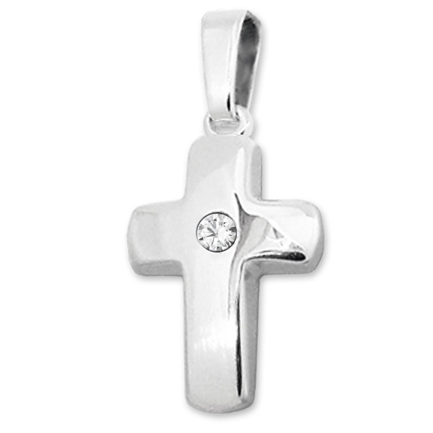 Silbernes kleines Kreuz 12 mm gewölbt mit Zirkonia mittig Echt Silber 925