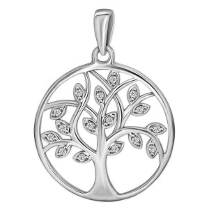 Silberner Lebensbaum Ø 20 mm Zirkonia als Blätter Echt Silber 925