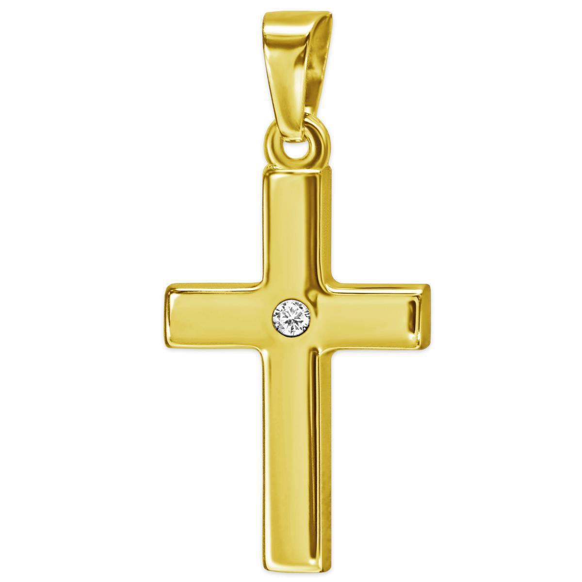 Goldenes Kreuz 18 mm glänzend mit einem Zirkonia mittig 333 Gold 8 Karat