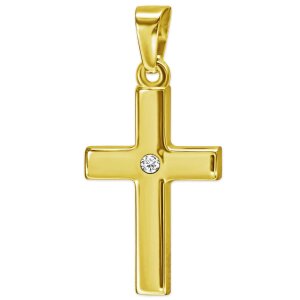 Goldenes Kreuz 18 mm gl&auml;nzend mit einem Zirkonia...