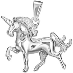 Silberner Anhänger Einhorn 19  x 15 mm  beidseitig plastische Form glänzend Echt Silber 925