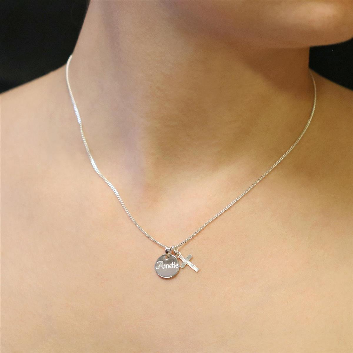 Mini Kreuz 12 mm diamantiert glänzend STERLING SILBER 925