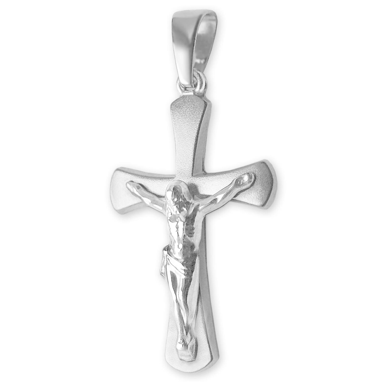 Silberner Anh&auml;nger Kreuz 21 mm Jesus gl&auml;nzend Balken breiter werdend Echt Silber 925