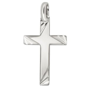 Silbernes Kreuz 35 mm poliert mit Enden diamantiert gemustert Echt Silber 925