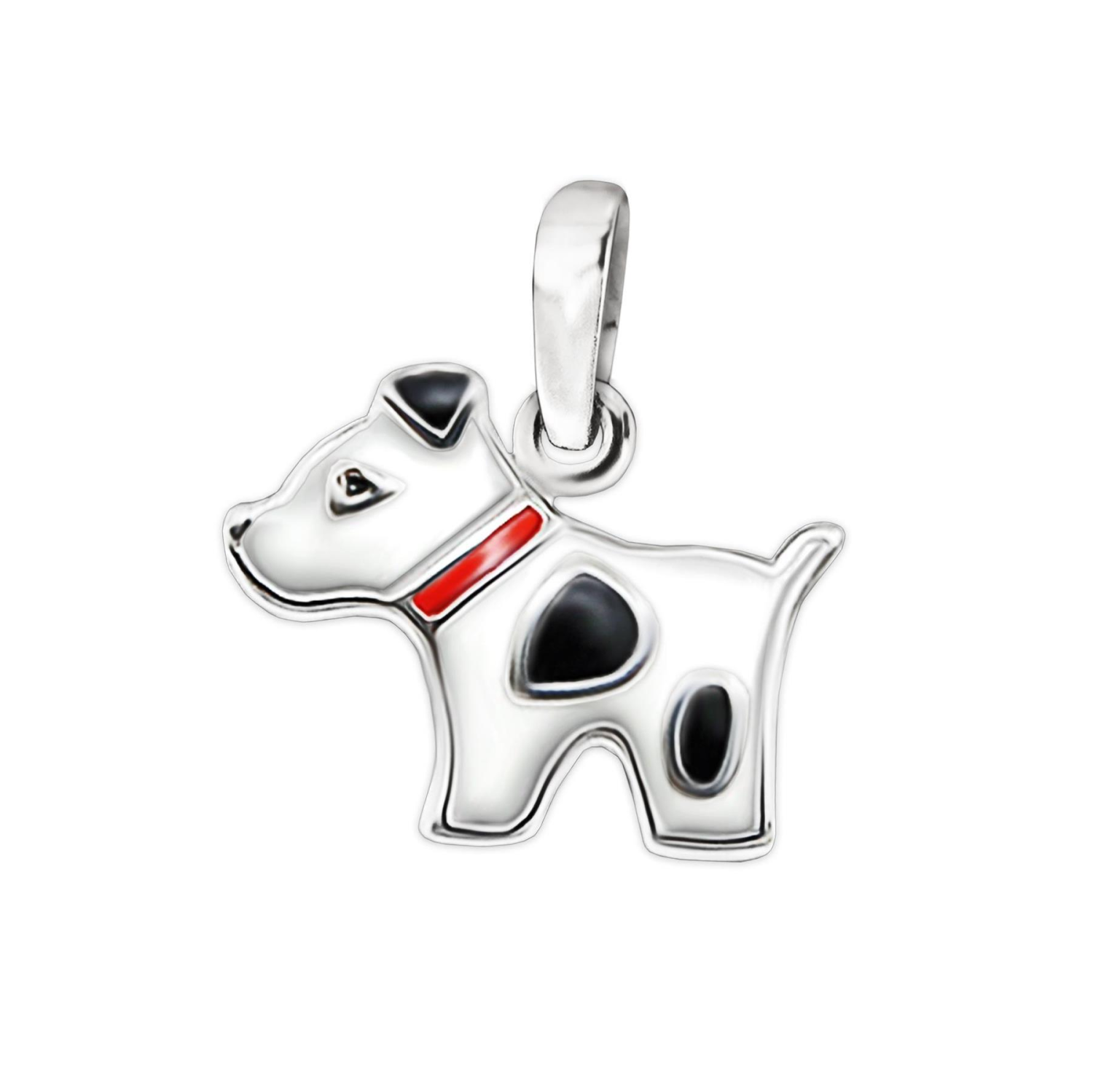 Silberner kleiner Anhänger Mini Hund 13 x 10 mm rot schwarz weiß STERLING SILBER 925