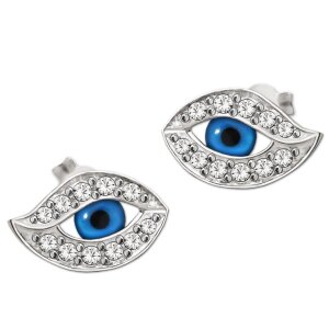 Ohrstecker Auge 10 mm Nazar blau und Zirkonias Echt Silber 925