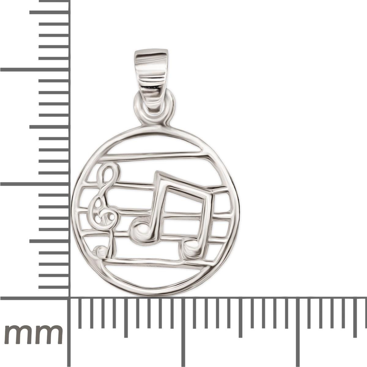Notenschlüssel Anhänger Notenblatt 15 mm Ø glänzend Echt Silber 925