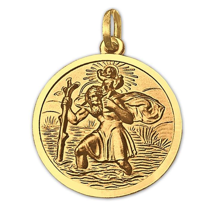 Vergoldeter Silberanhänger Christopherus Ø 20 mm als Medaille STERLING SILBER 925 vergoldet