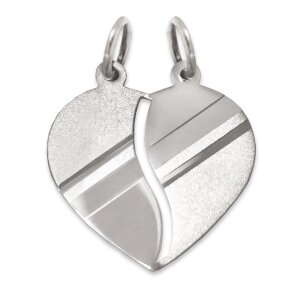 Silbernes Herz 16 mm teilbar matt und Diamantiert  Echt Silber 925