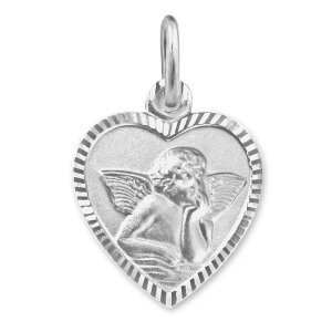 Silbernes Herz 11 mm mit Engel matt Rand glänzend diamantiert - Rückseite GSD Echt Silber 925