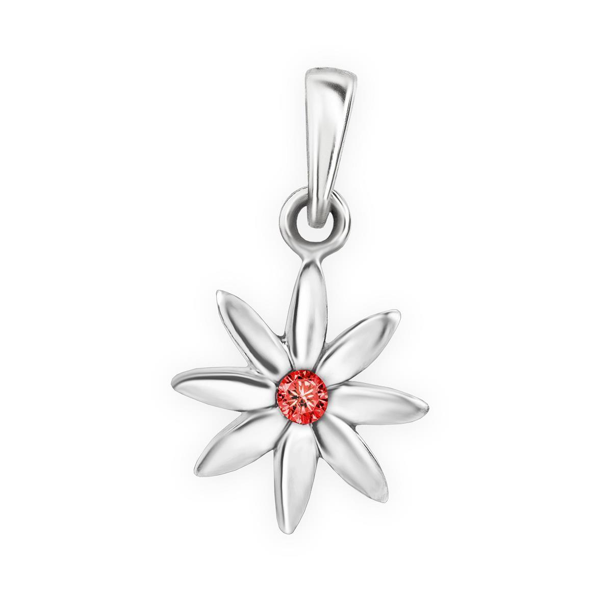 Silberner Anhänger kleine Blume als Blüte mit rotem Zirkonia Sterling Silber 925