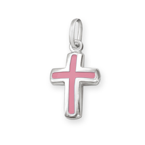 Silberner Anhänger Mini Kreuz 12 mm rosa Echt Silber 925