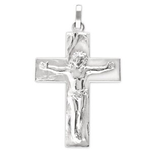 Silberner Anhänger großes breites Jesuskreuz 30 mm glänzend Echt Silber 925