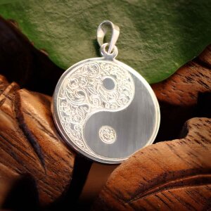 Silberner Anhänger Yin Yang florales hochglänzend Echt Silber 925