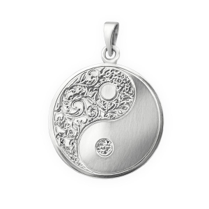 Silberner Yin Yang florales Muster hochglänzend Echt Silber