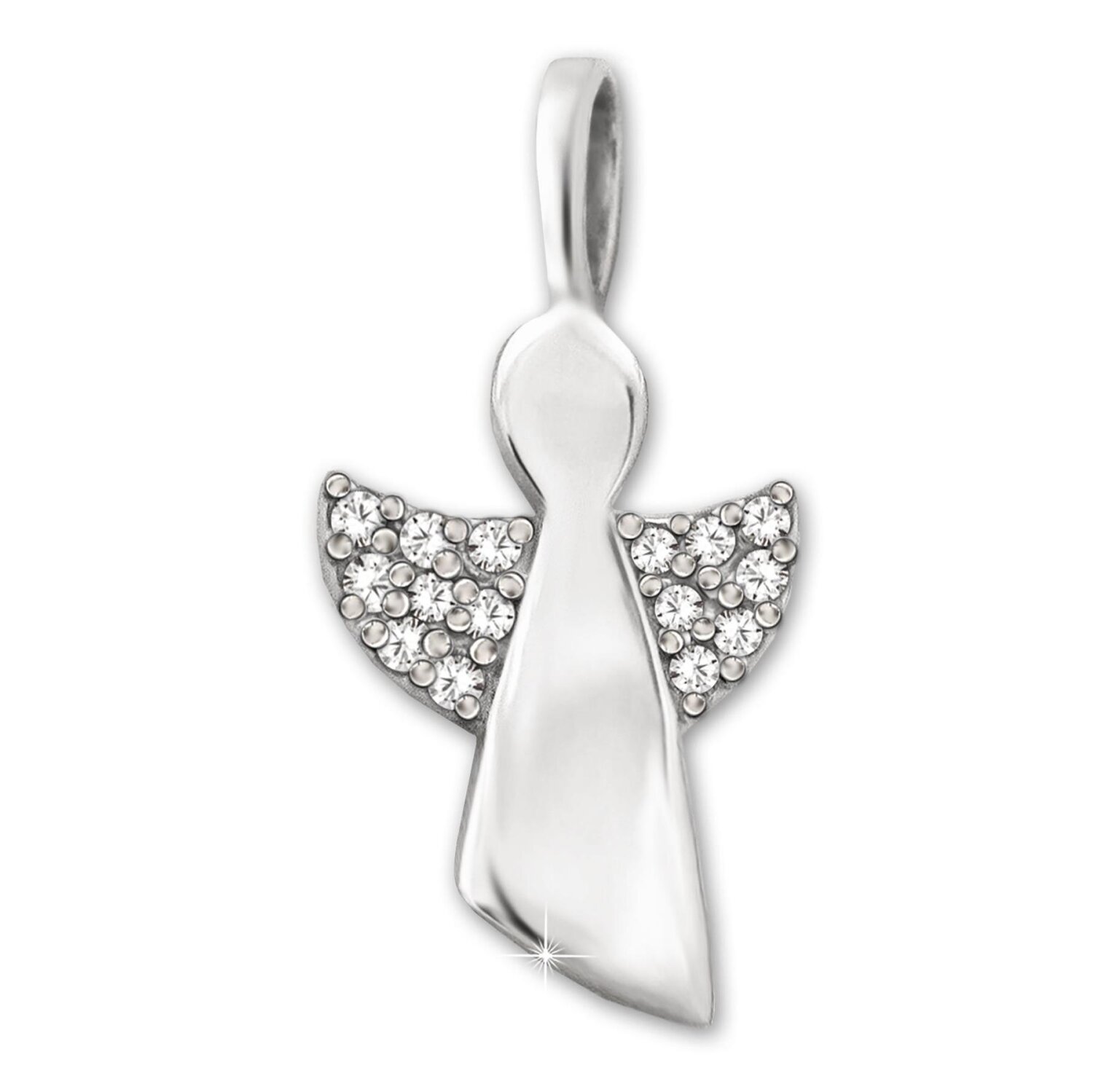 Silberner Engel 16 mm stilisiert Zirkonias auf Flügeln Echt Silber 925 rhodiniert