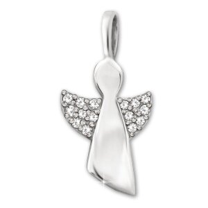 Silberner Engel 16 mm stilisiert Zirkonias auf Flügeln Echt Silber 925 rhodiniert