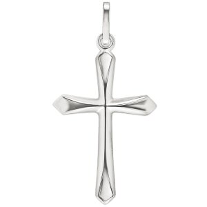 Silberner Anh&auml;nger Kreuz 20 mm schlicht mit leicht spitzen Enden Echt Silber 925