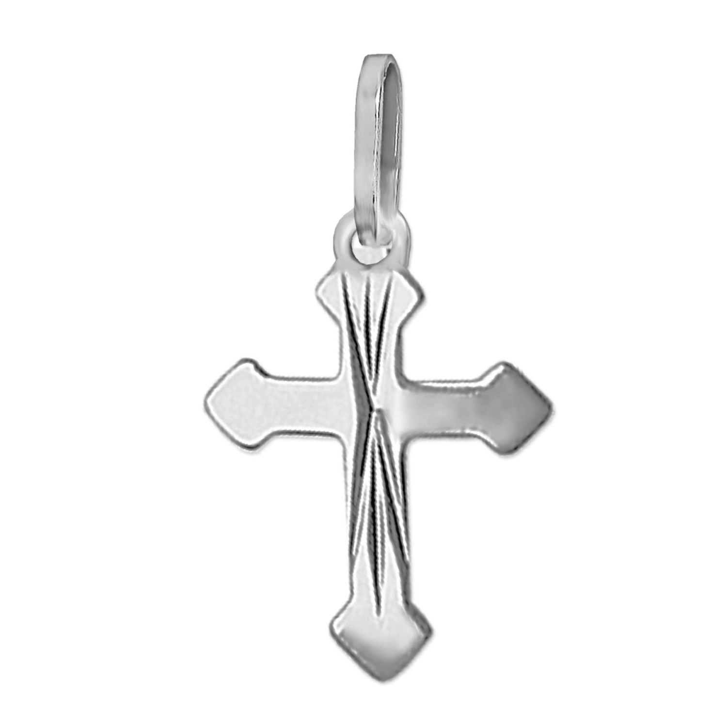 Silberner Anhänger Kreuz 10 mm sehr flache dünne Form, glänzend mittig diamantiert STERLING SILBER 925