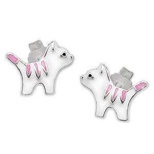Katzen Ohrringe als Stecker K&auml;tzchen 6mm rosa...