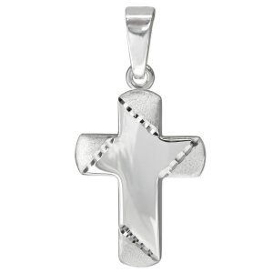 Silbernes Kreuz 15 x 12 mm glänzend breite Kreuzbalken Enden schräg diamantiert Echt Silber 925