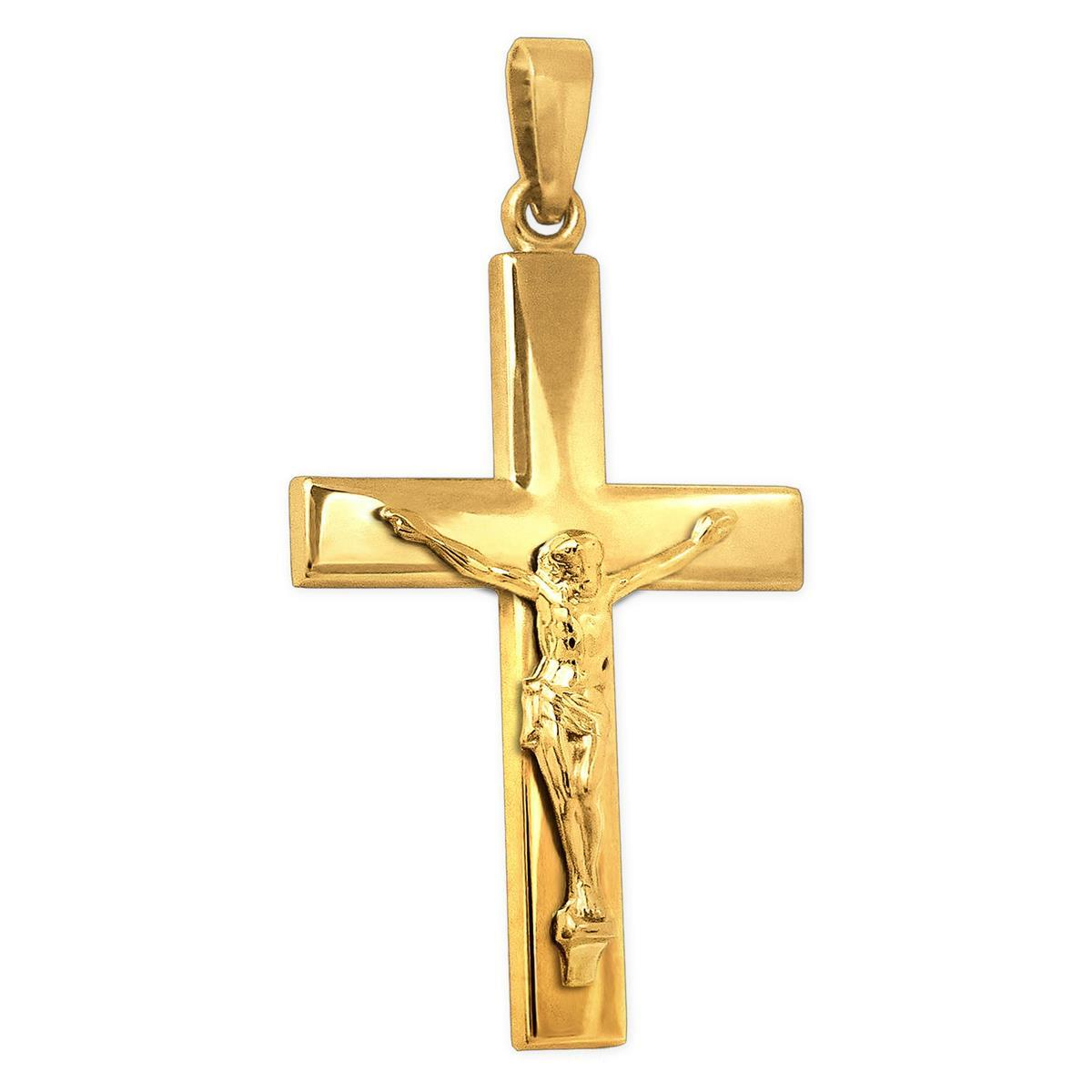 Goldenes großes Jesuskreuz 41 mm breite Ballken schlichte Form 375 GOLD 9 KARAT