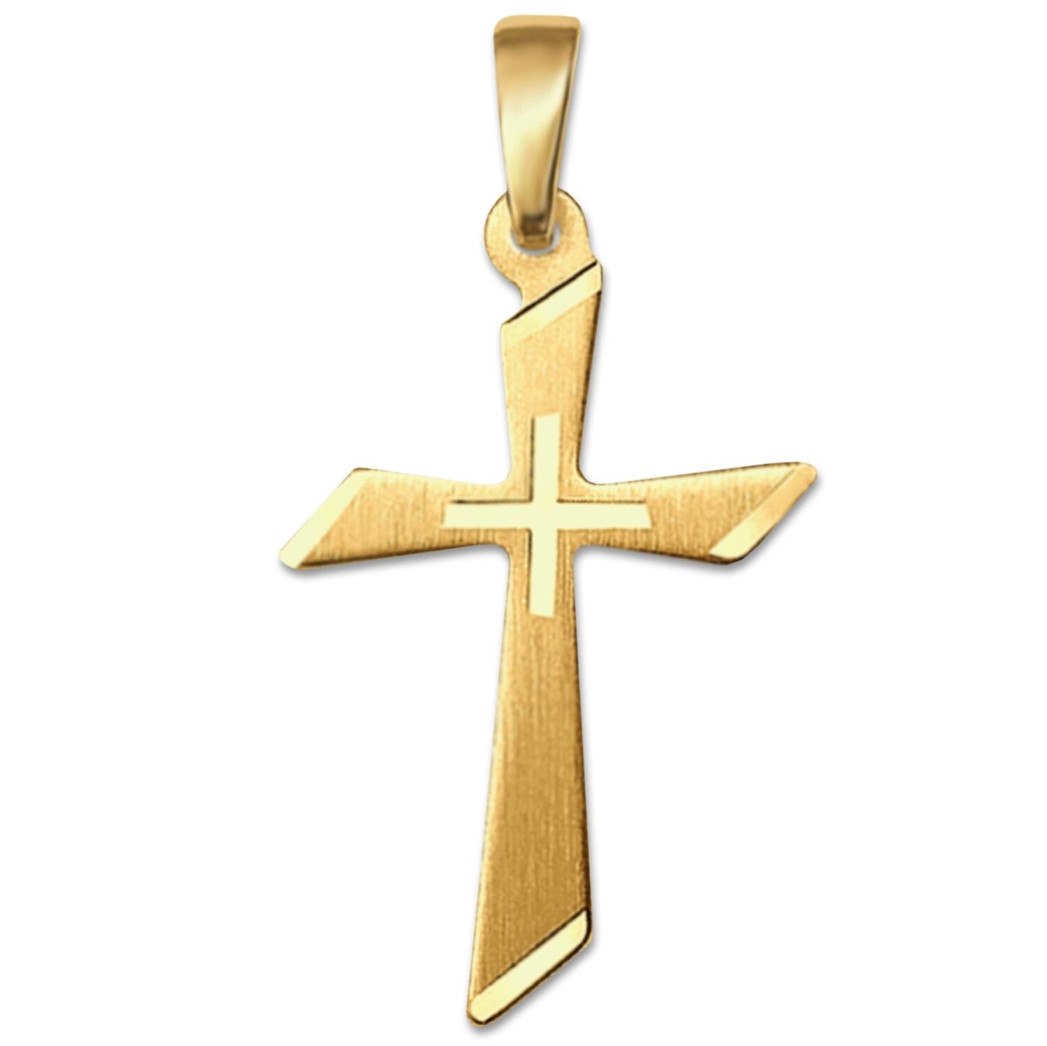 Goldenes Kreuz 18 mm matt und diamantiert, schr&auml;g abgerundet 333 Gold