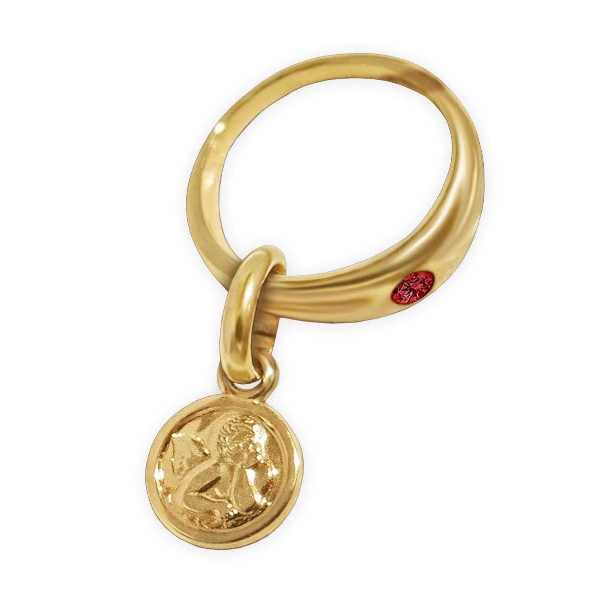 Goldener Taufring 12 mm mit Engel rund und Edelstein Rubin rot glänzend 333 Gold 8 Karat