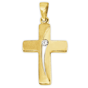 Goldenes  Kreuz 16 mm Bogen offen mit Zirkonia mittig...