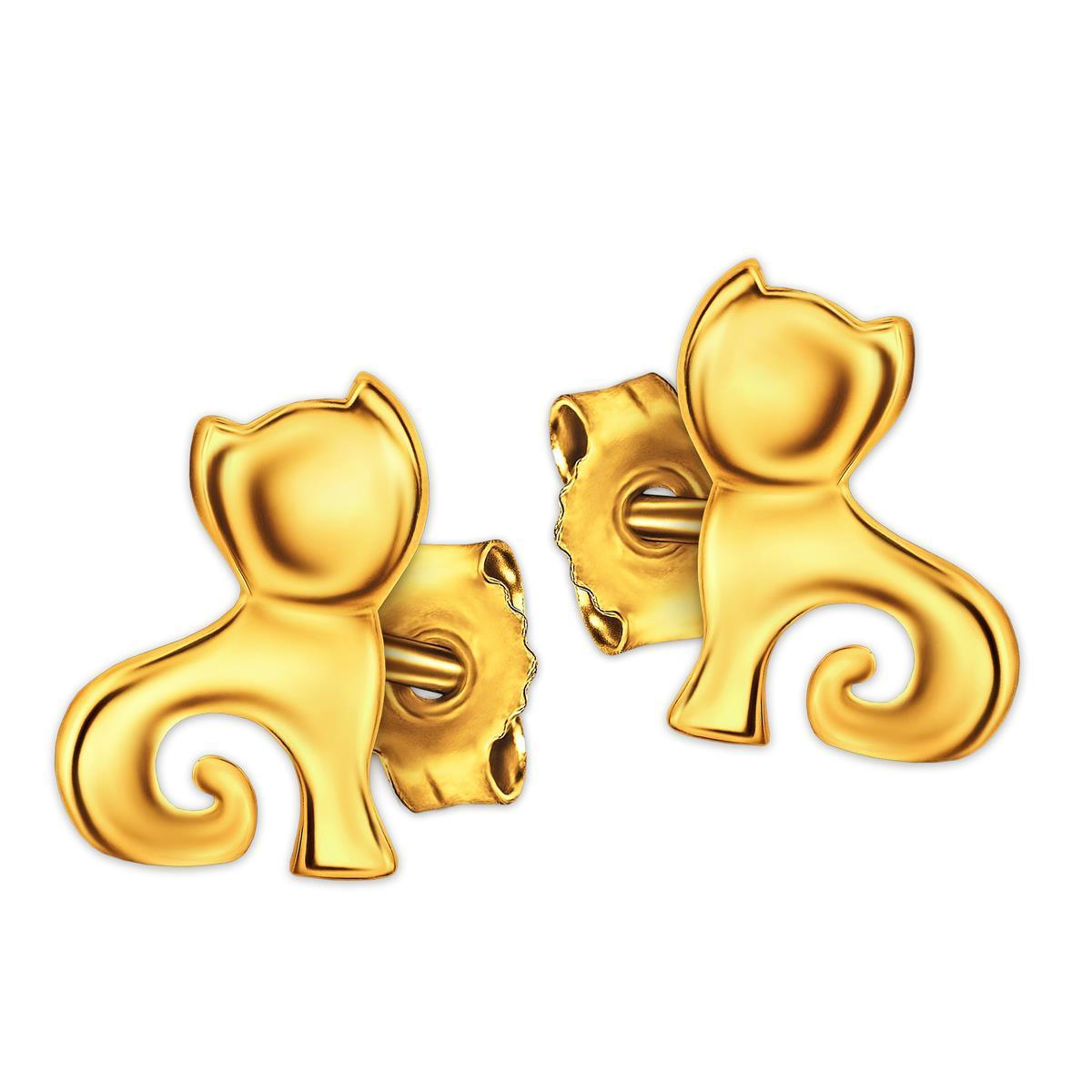 Goldene Ohrstecker kleine Katze mit Kringel glänzend 333 Gold 8 Karat