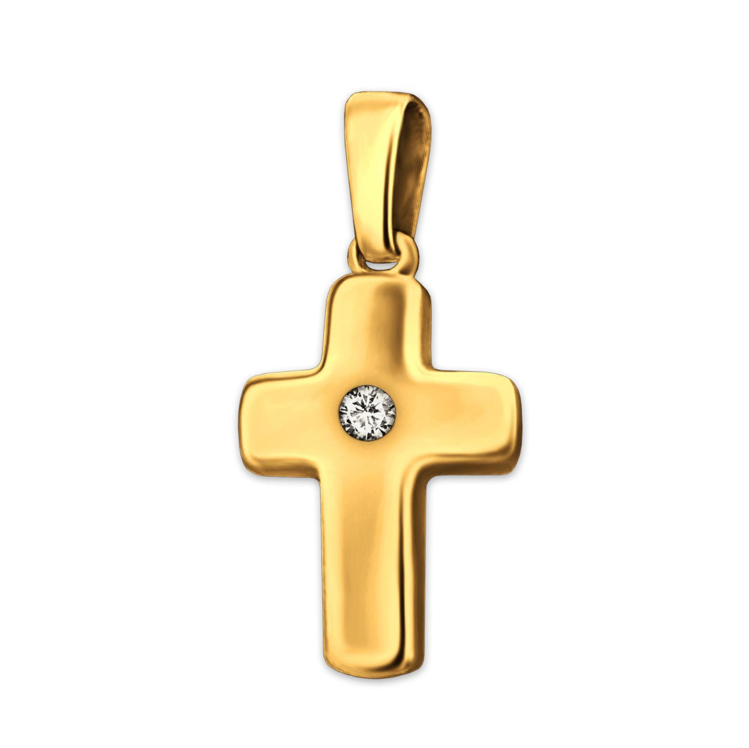 Goldenes Kreuz 12 mm glänzend poliert leicht gewölbt mit Zirkonia 333 Gold
