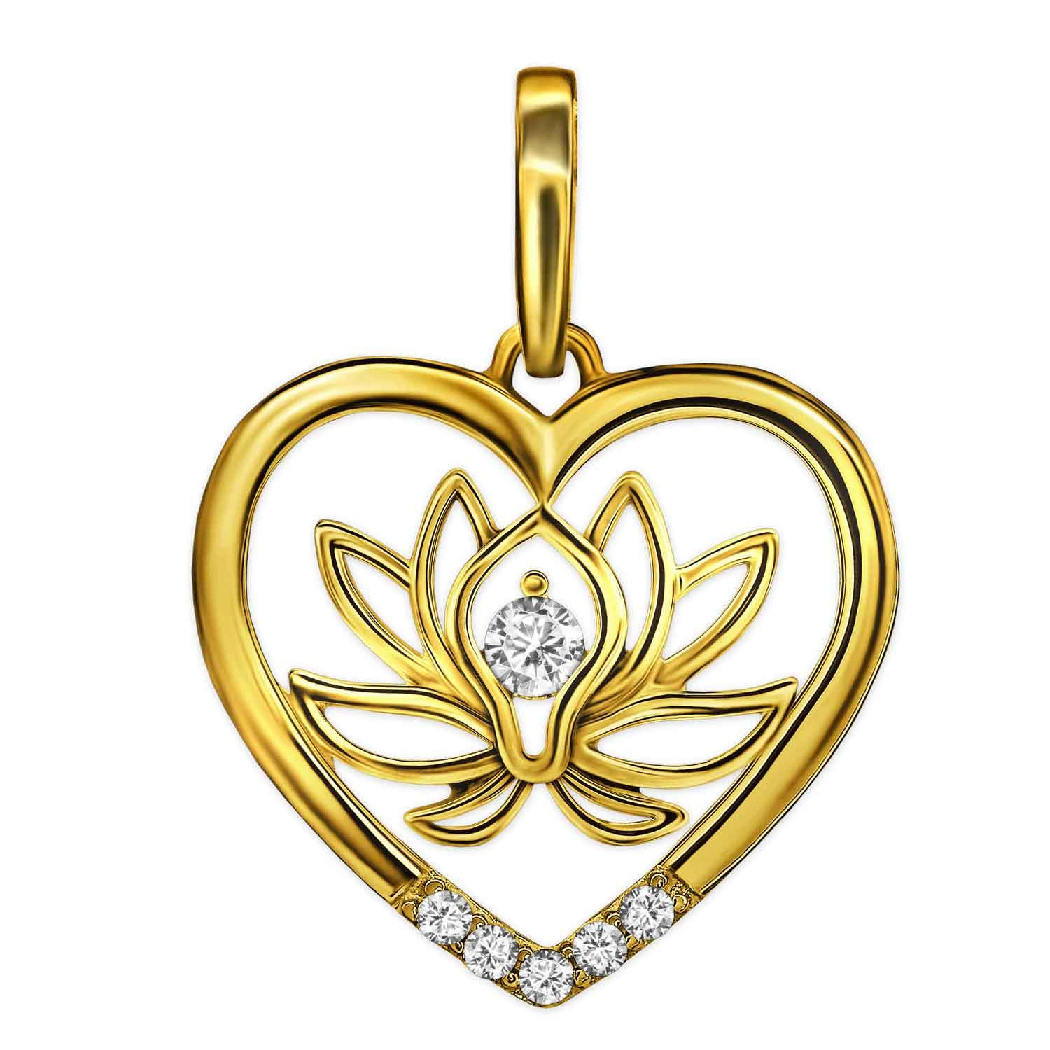 Goldener Anhänger Lotusblume im Herz teils offen mit vielen Zirkonia glänzend 333 Gold 8 Karat