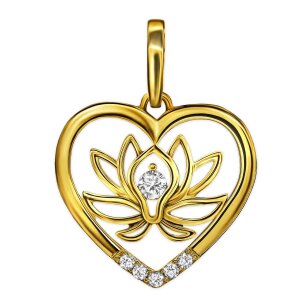 Goldener Anh&auml;nger Lotusblume im Herz teils offen mit vielen Zirkonia gl&auml;nzend 333 Gold