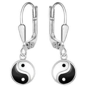 Yin Yang Ohrringe 25 mm schwarz weiß lackiert Echt Silber 925