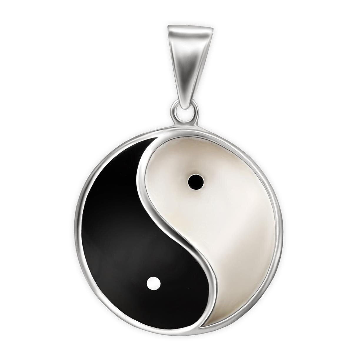 Anh&auml;nger Yin Yang 32 mm gro&szlig; lackiert Echt Silber 925