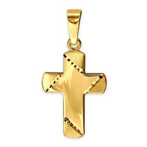 Goldener Anhänger Kreuz 11 mm Balkenenden matt diamantiert glänzend 333 Gold
