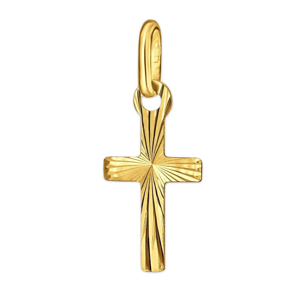 Anhänger Mini Kreuz 12 mm diamantiert strahlend glänzend 333 Gold