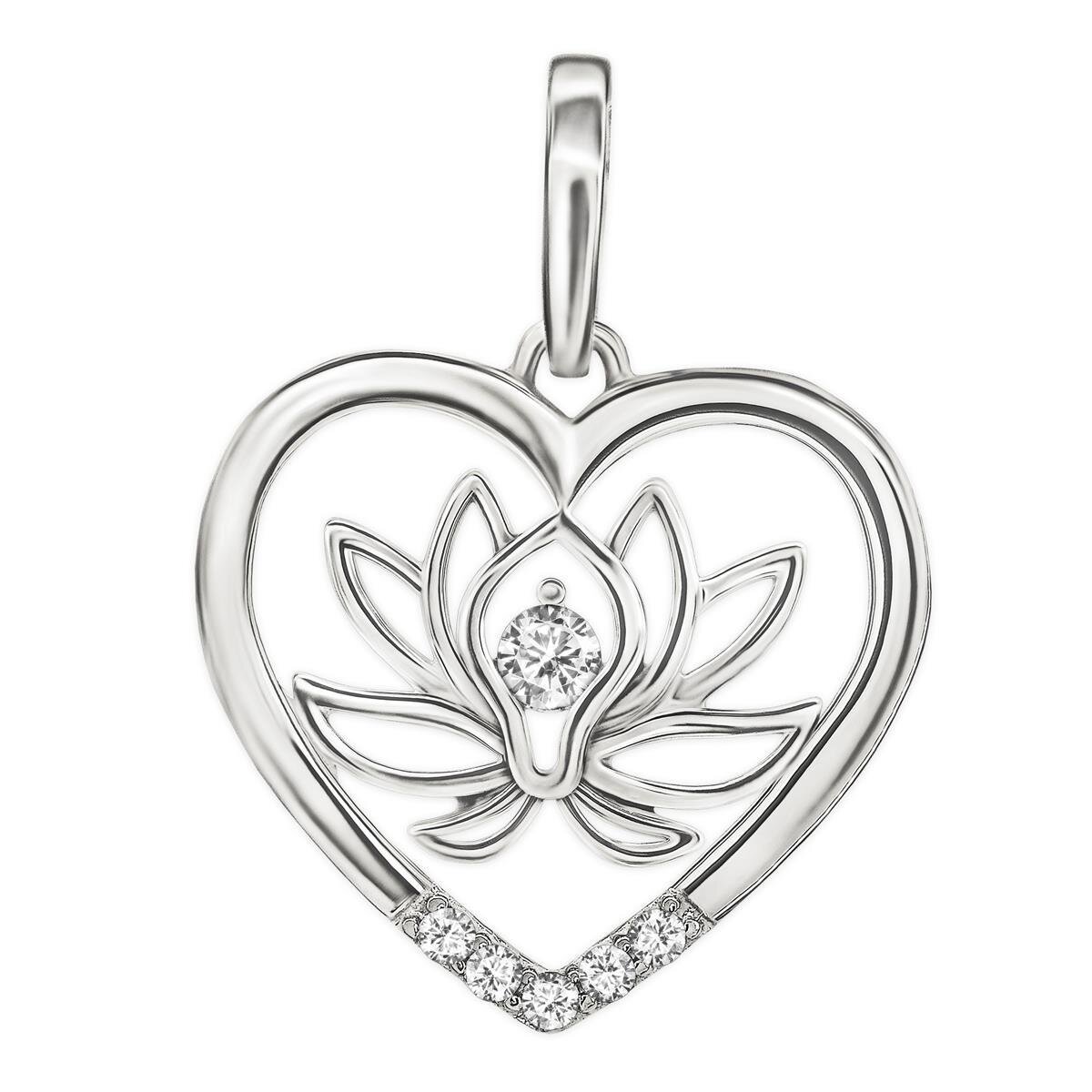 Silberner Anhänger Lotusblume im Herz teils offen  Zirkonia glänzend Echt Silber 925